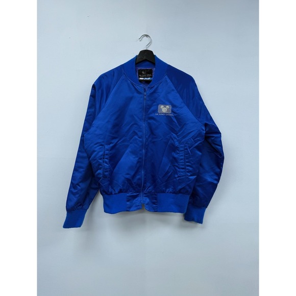 Vintage Disney Channel Jacket Mens Medium Blue Satin Bomber Mickey 80s Made‎ USA